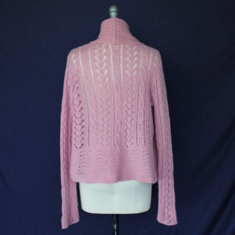 Calypso St Barth Cashmere Cardigan sweater waterfall pink crochet macreme nude M - Picture 8 of 9